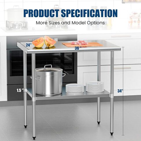Stainless Steel Table 24 x 36 Inches Metal Prep Table with Adjustable Undershelf for Commercial Kitchen, Outdoor, Restaurant, Hotel & Garage in Kuwait
