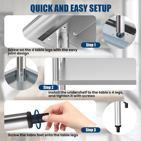 Stainless Steel Table 24 x 36 Inches Metal Prep Table with Adjustable Undershelf for Commercial Kitchen, Outdoor, Restaurant, Hotel & Garage in Kuwait