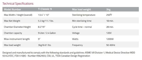 T-Classic Steam Autoclave 9 Liter Portable Tabletop Sterilizer in Kuwait