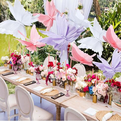 Honoson 3pcs Large Butterfly Party Decorations Hanging 3D Crepe Paper Butterfly Decoration Purple Pink White Giant Supply for Party Birthday Baby Shower Wedding Garden Wall(11inch，20 Inch) in Saudi Arabia