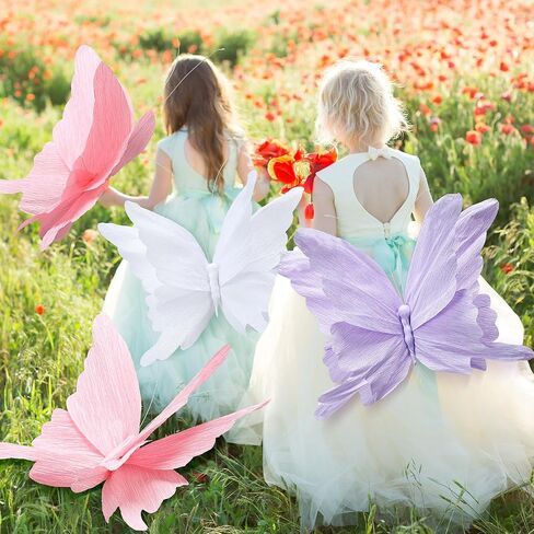 Honoson 3pcs Large Butterfly Party Decorations Hanging 3D Crepe Paper Butterfly Decoration Purple Pink White Giant Supply for Party Birthday Baby Shower Wedding Garden Wall(11inch，20 Inch) in Saudi Arabia
