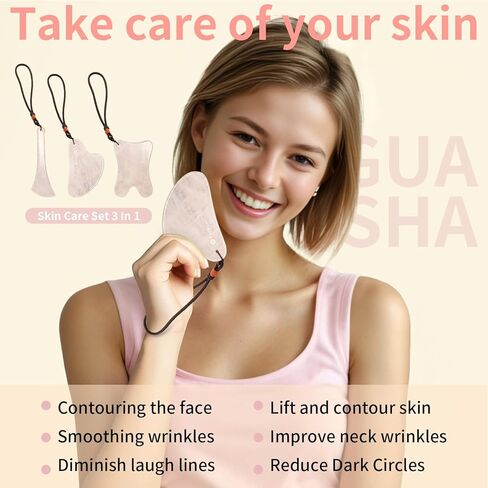 3 Piece Guasha Tool for Face Lymphatic Drainage Massager for Body Green Gifts Real Jade Gua Sha Set Comes with A Beautiful Carrying Pouch Spa Day Essentials in Kuwait
