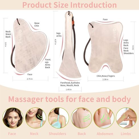 3 Piece Guasha Tool for Face Lymphatic Drainage Massager for Body Green Gifts Real Jade Gua Sha Set Comes with A Beautiful Carrying Pouch Spa Day Essentials in Kuwait