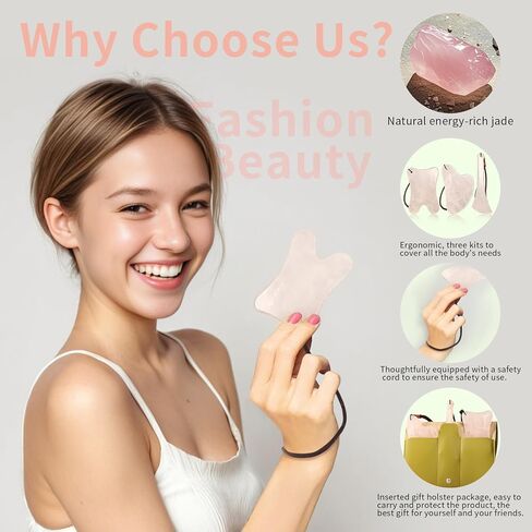 3 Piece Guasha Tool for Face Lymphatic Drainage Massager for Body Green Gifts Real Jade Gua Sha Set Comes with A Beautiful Carrying Pouch Spa Day Essentials in Kuwait