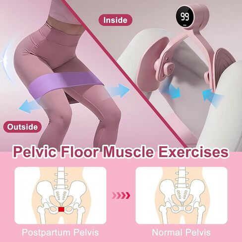 QIUTONG Thigh Master 2026 Upgraded, 10-78LB Thigh Master Thigh Exerciser, LED Inner Thigh Exerciser, 360° Pelvic Floor Exercise Devices, Hip Trainer Kegel Excerciser, 20LB Resistance Band, Light Pink in Kuwait