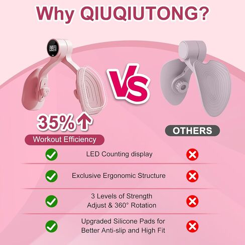 QIUTONG Thigh Master 2026 Upgraded, 10-78LB Thigh Master Thigh Exerciser, LED Inner Thigh Exerciser, 360° Pelvic Floor Exercise Devices, Hip Trainer Kegel Excerciser, 20LB Resistance Band, Light Pink in Kuwait