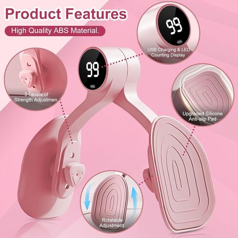 QIUTONG Thigh Master 2026 Upgraded, 10-78LB Thigh Master Thigh Exerciser, LED Inner Thigh Exerciser, 360° Pelvic Floor Exercise Devices, Hip Trainer Kegel Excerciser, 20LB Resistance Band, Light Pink in Kuwait