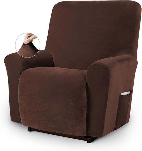 Asnomy Recliner Chair Covers Lazy Boy Recliner Covers with Pockets Stretch Velvet Couch Cover Slipcovers 1-Piece Furniture Protector for Dogs Cats(Recliner,White) in Saudi Arabia