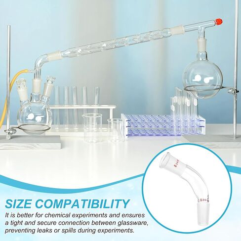 PATIKIL Borosilicate Glass Distillation Adapter, 105 Degree 24/40 Outer and Inner Joint Bent Connecting Adapter Distillation Connecting Parts for Lab Use Equipment Supply,1 in Saudi Arabia
