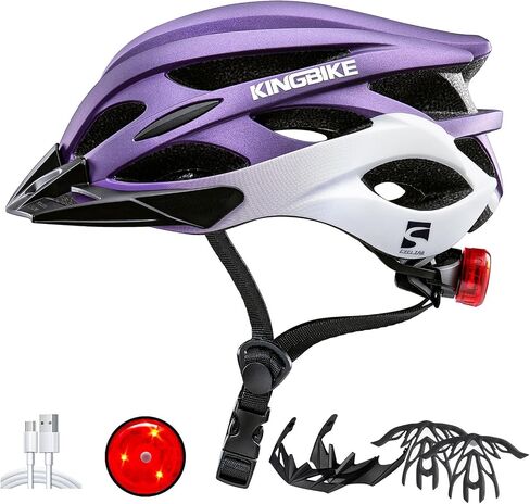 خوذة دراجة Kingbike للرجال البالغين شباب شباب طريق خوذات ركوب الدراجات الجبلية مع USB قابلة لإعادة الشحن منصات داخلية قابلة للاستبدال والأقنعة خفيفة الوزن 2 54-61 سم/21.26-24.01in in Kuwait