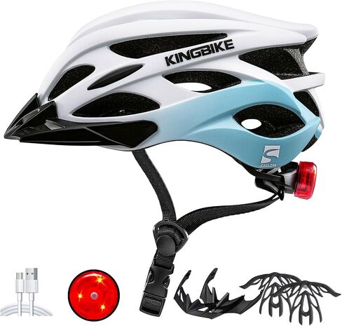 خوذة دراجة Kingbike للرجال البالغين شباب شباب طريق خوذات ركوب الدراجات الجبلية مع USB قابلة لإعادة الشحن منصات داخلية قابلة للاستبدال والأقنعة خفيفة الوزن 2 54-61 سم/21.26-24.01in in Kuwait