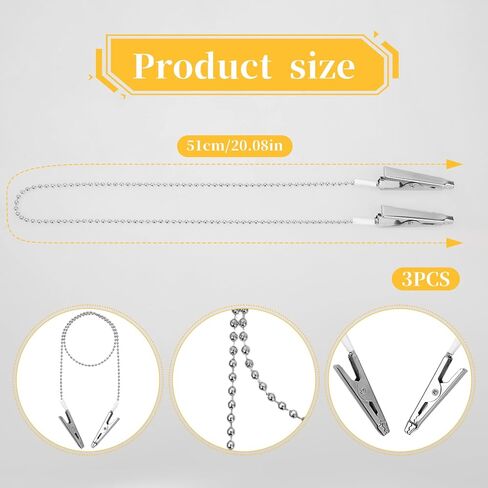3 PCS Dental Bib Clips Fackin Clip Chain Lanyard Dental Bib Ball Ball Ball with Clips على كلا الطرفين مقاطع حامل منديل مقاطع قابلة لإعادة الاستخدام قابلة لإعادة الاستخدام للبالغين كبار السن مشابك من منديل العنق in Saudi Arabia