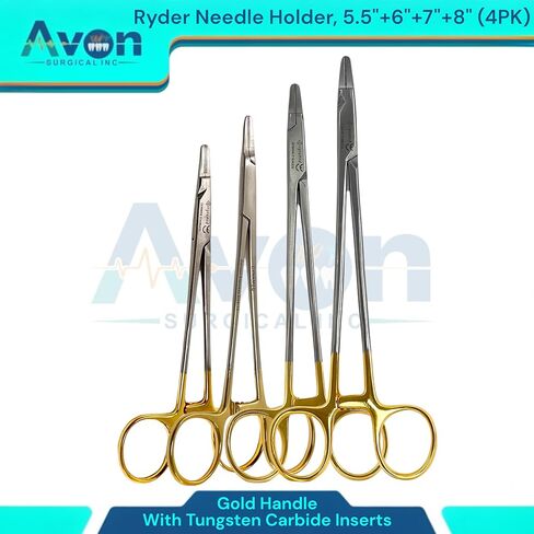 مجموعة من 4pcs Ryder Needle حامل مع كربيد التنغستن إدراج إبرة سائق TC 5.5in ، 6in ، 7in ، 8in - مقبض ذهبي - الفولاذ المقاوم للصدأ الألماني in Kuwait