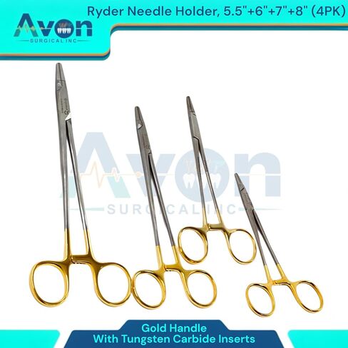 مجموعة من 4pcs Ryder Needle حامل مع كربيد التنغستن إدراج إبرة سائق TC 5.5in ، 6in ، 7in ، 8in - مقبض ذهبي - الفولاذ المقاوم للصدأ الألماني in Kuwait
