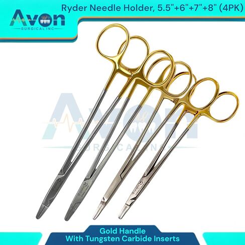 مجموعة من 4pcs Ryder Needle حامل مع كربيد التنغستن إدراج إبرة سائق TC 5.5in ، 6in ، 7in ، 8in - مقبض ذهبي - الفولاذ المقاوم للصدأ الألماني in Kuwait