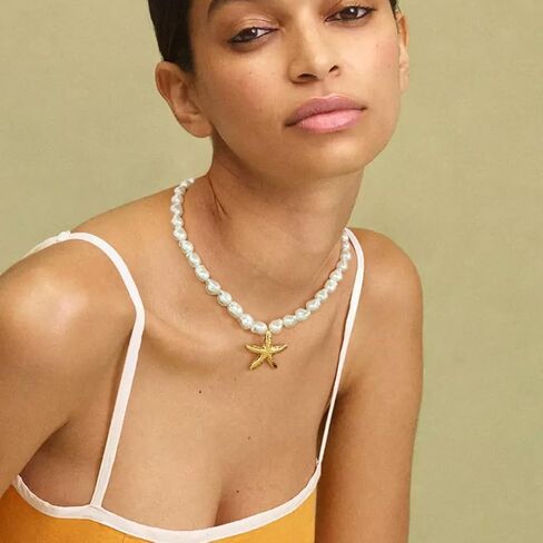 Delicate Starfish Pendant Necklace, Gold and Silver Tone Twisted Chain Beach Jewelry for Women - Summer Ocean Inspired Adjustable Necklace in Kuwait