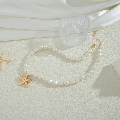 Delicate Starfish Pendant Necklace, Gold and Silver Tone Twisted Chain Beach Jewelry for Women - Summer Ocean Inspired Adjustable Necklace in Kuwait