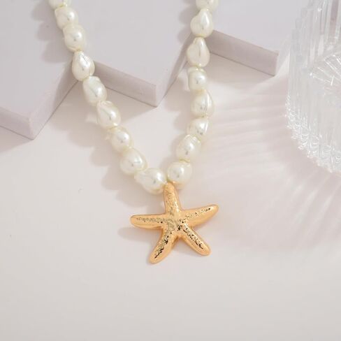 Delicate Starfish Pendant Necklace, Gold and Silver Tone Twisted Chain Beach Jewelry for Women - Summer Ocean Inspired Adjustable Necklace in Kuwait