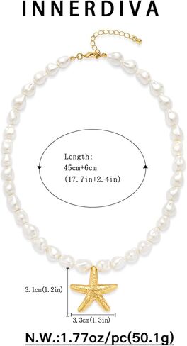 Delicate Starfish Pendant Necklace, Gold and Silver Tone Twisted Chain Beach Jewelry for Women - Summer Ocean Inspired Adjustable Necklace in Kuwait