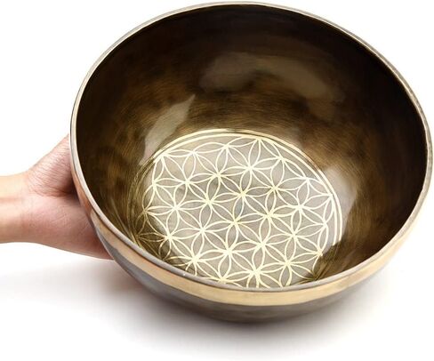Himalayan Singing Bowl Set — 100% Handmade 8" Meditation Sound Bowl Handcrafted in Nepal with Mallet Striker & Cushion for Spiritual Healing, Mindfulness, Yoga & Relaxation, Flower of Life in Saudi Arabia