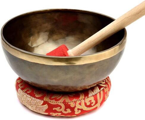 Himalayan Singing Bowl Set — 100% Handmade 8" Meditation Sound Bowl Handcrafted in Nepal with Mallet Striker & Cushion for Spiritual Healing, Mindfulness, Yoga & Relaxation, Flower of Life in Saudi Arabia