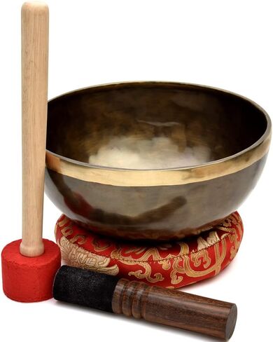 Himalayan Singing Bowl Set — 100% Handmade 8" Meditation Sound Bowl Handcrafted in Nepal with Mallet Striker & Cushion for Spiritual Healing, Mindfulness, Yoga & Relaxation, Flower of Life in Saudi Arabia