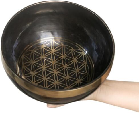 Himalayan Singing Bowl Set — 100% Handmade 8" Meditation Sound Bowl Handcrafted in Nepal with Mallet Striker & Cushion for Spiritual Healing, Mindfulness, Yoga & Relaxation, Flower of Life in Saudi Arabia