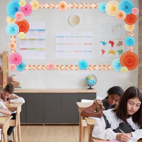 Supervitae 46 PCS Spring Bulletin Decorations Spring Flowers Classroom Bulletin Border with Paper Fans Trisue Paper Flowers for Champroom Blackboard Home Wall Decorations in Saudi Arabia