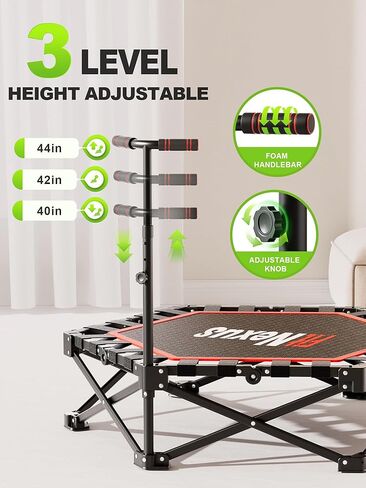 42" Foldable Mini Trampoline- 450lb Capacity Fitness Rebounder w/3-Level Adjustable T-Bar, Adults Workout Trampoline, Non-Slip Pad | Foldable Design for Home/Gym in Kuwait