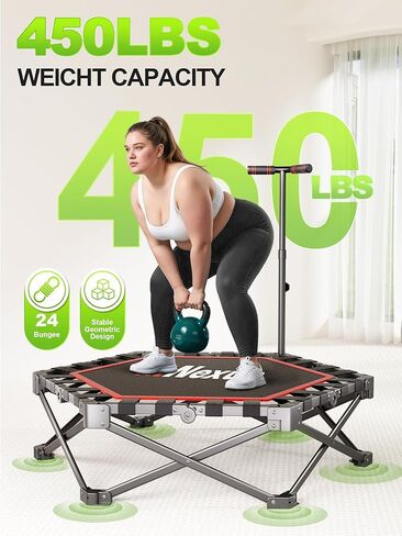 42" Foldable Mini Trampoline- 450lb Capacity Fitness Rebounder w/3-Level Adjustable T-Bar, Adults Workout Trampoline, Non-Slip Pad | Foldable Design for Home/Gym in Kuwait