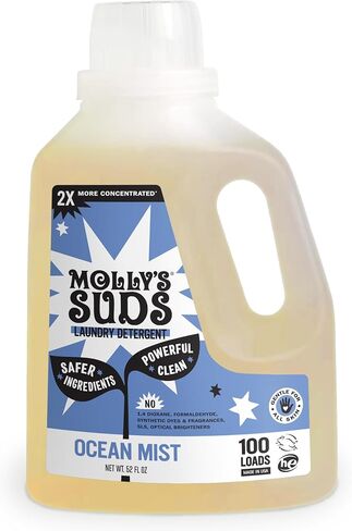 Molly's Suds Suds Liquid Synundry Sendergent | نظافة صابون المنظفات الغسيل للبشرة الحساسة | 2x مركزة ، عالية الكفاءة (HE) | ضباب المحيط - 100 شحنة in Kuwait