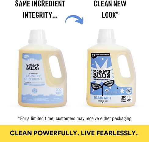 Molly's Suds Suds Liquid Synundry Sendergent | نظافة صابون المنظفات الغسيل للبشرة الحساسة | 2x مركزة ، عالية الكفاءة (HE) | ضباب المحيط - 100 شحنة in Kuwait