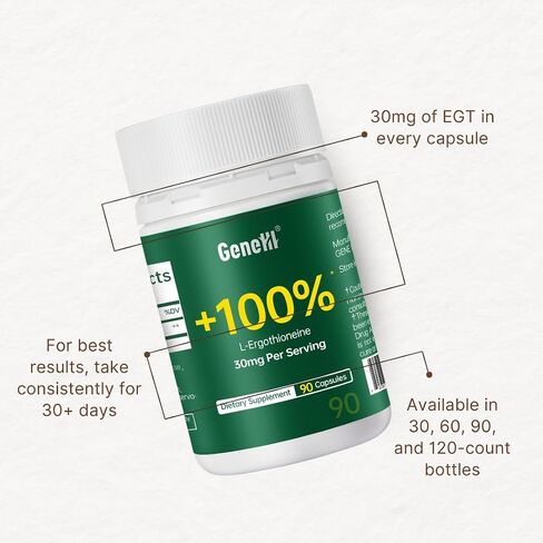 L-Ergothioneine Supplement, 30mg(EGT)/Serving, 6X Ergothioneine Mushroom Extract Supplements Longevity, Immune Support, Heart Health & Brain Supplement, Lab Tested, Made in USA, 60 Servings in Saudi Arabia