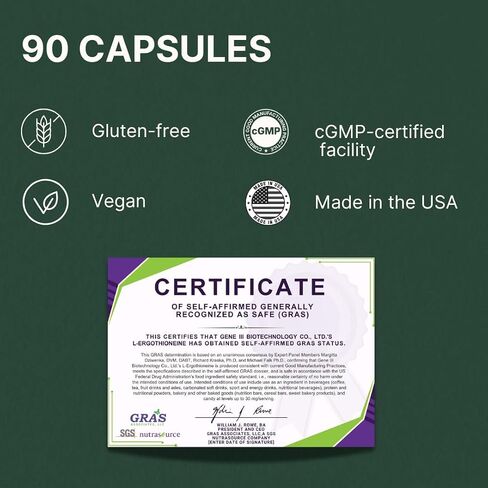 L-Ergothioneine Supplement, 30mg(EGT)/Serving, 6X Ergothioneine Mushroom Extract Supplements Longevity, Immune Support, Heart Health & Brain Supplement, Lab Tested, Made in USA, 60 Servings in Saudi Arabia