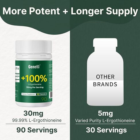 L-Ergothioneine Supplement, 30mg(EGT)/Serving, 6X Ergothioneine Mushroom Extract Supplements Longevity, Immune Support, Heart Health & Brain Supplement, Lab Tested, Made in USA, 60 Servings in Saudi Arabia