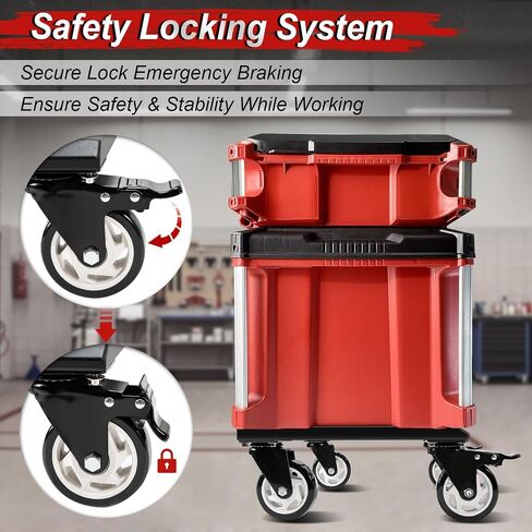 Heavy Duty Tool Box Dolly Compatible with Mil.Waukee Packout Toolboxes, Thickened Carbon Steel Frame and Larger Wheels with Brake System, No Drilling Required, Load-Bearing Capacity Up to 200lb in Kuwait