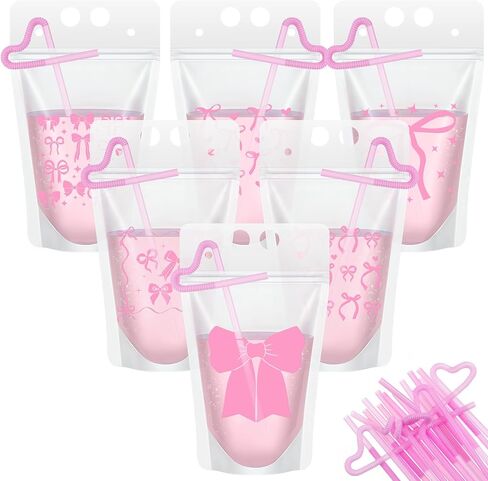 Seematn 24 Sets Girls Trip Drink Pouch Bags with Straws, Girls Weekend Getaway Drink Holders Reusable Travel Juice Bag for Sister Auntie Friends Besties Vacation in Saudi Arabia