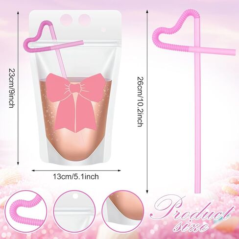 Seematn 24 Sets Girls Trip Drink Pouch Bags with Straws, Girls Weekend Getaway Drink Holders Reusable Travel Juice Bag for Sister Auntie Friends Besties Vacation in Saudi Arabia