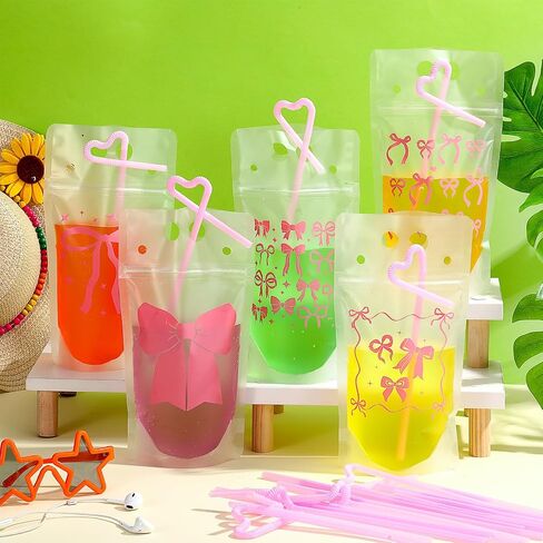 Seematn 24 Sets Girls Trip Drink Pouch Bags with Straws, Girls Weekend Getaway Drink Holders Reusable Travel Juice Bag for Sister Auntie Friends Besties Vacation in Saudi Arabia