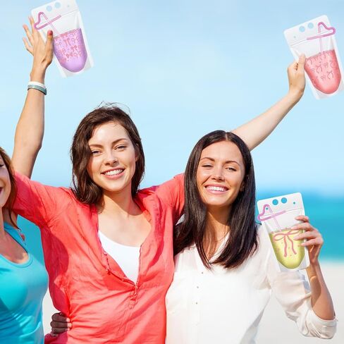 Seematn 24 Sets Girls Trip Drink Pouch Bags with Straws, Girls Weekend Getaway Drink Holders Reusable Travel Juice Bag for Sister Auntie Friends Besties Vacation in Saudi Arabia