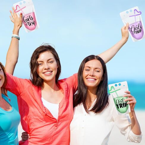 Seematn 24 Sets Girls Trip Drink Pouch Bags with Straws, Girls Weekend Getaway Drink Holders Reusable Travel Juice Bag for Sister Auntie Friends Besties Vacation in Saudi Arabia