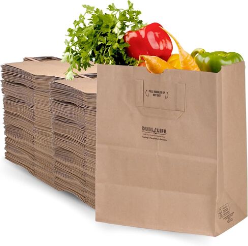 DURO 70# Heavy Duty Paper Grocery Bags with Handles 25 Count, Brown Large Shopping Bags with Handles, 12 x 7 x 14 Inches Paper Sacks for Recycling, Retail & Groceries in Saudi Arabia