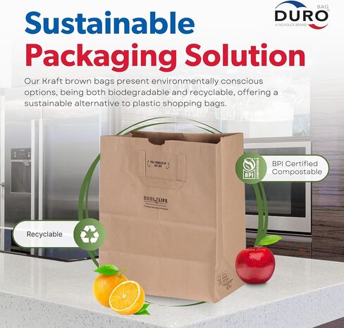 DURO 70# Heavy Duty Paper Grocery Bags with Handles 25 Count, Brown Large Shopping Bags with Handles, 12 x 7 x 14 Inches Paper Sacks for Recycling, Retail & Groceries in Saudi Arabia