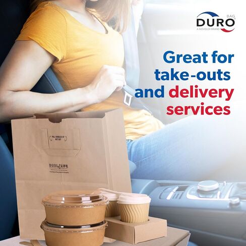 DURO 70# Heavy Duty Paper Grocery Bags with Handles 25 Count, Brown Large Shopping Bags with Handles, 12 x 7 x 14 Inches Paper Sacks for Recycling, Retail & Groceries in Saudi Arabia
