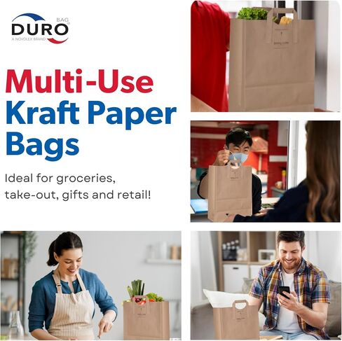 DURO 70# Heavy Duty Paper Grocery Bags with Handles 25 Count, Brown Large Shopping Bags with Handles, 12 x 7 x 14 Inches Paper Sacks for Recycling, Retail & Groceries in Saudi Arabia