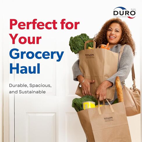 DURO 70# Heavy Duty Paper Grocery Bags with Handles 25 Count, Brown Large Shopping Bags with Handles, 12 x 7 x 14 Inches Paper Sacks for Recycling, Retail & Groceries in Saudi Arabia