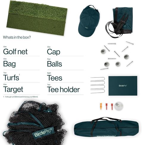 BirdiePro® - American Pro Golf Practice Net – 10x7ft Heavy Duty Golf Hitting Net with EchoShield™ Target & FlexWeave™ Net - Indoor Outdoor Training Backyard, Garage Complete Set with Mat, Balls & Cap in Kuwait