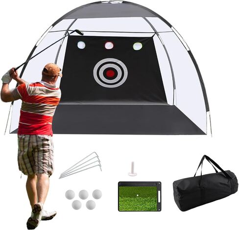 Net 10x7ft Golf Practice Net for Backyard - نظام ضربات الشقوق مع MAT و 12 كرة ومحبي - طقم تدريب في الهواء الطلق/داخلي للرجال in Saudi Arabia