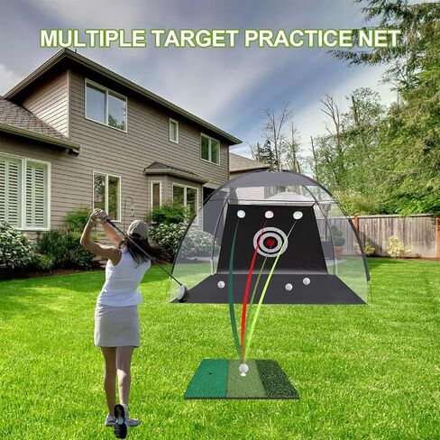 Net 10x7ft Golf Practice Net for Backyard - نظام ضربات الشقوق مع MAT و 12 كرة ومحبي - طقم تدريب في الهواء الطلق/داخلي للرجال in Saudi Arabia