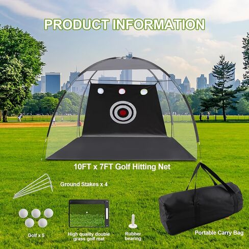 Net 10x7ft Golf Practice Net for Backyard - نظام ضربات الشقوق مع MAT و 12 كرة ومحبي - طقم تدريب في الهواء الطلق/داخلي للرجال in Saudi Arabia